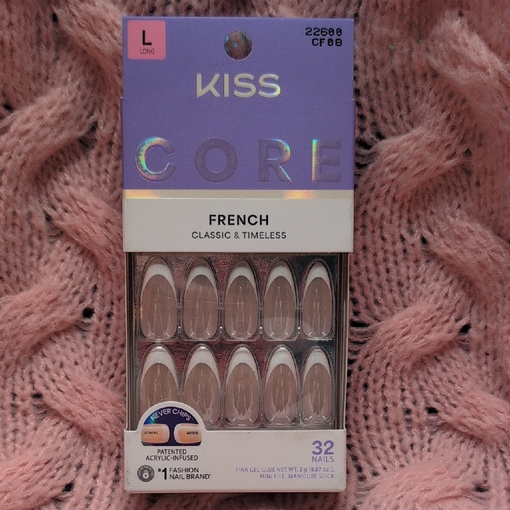 KISS French Press-On Nails in White Tips on Nude Base